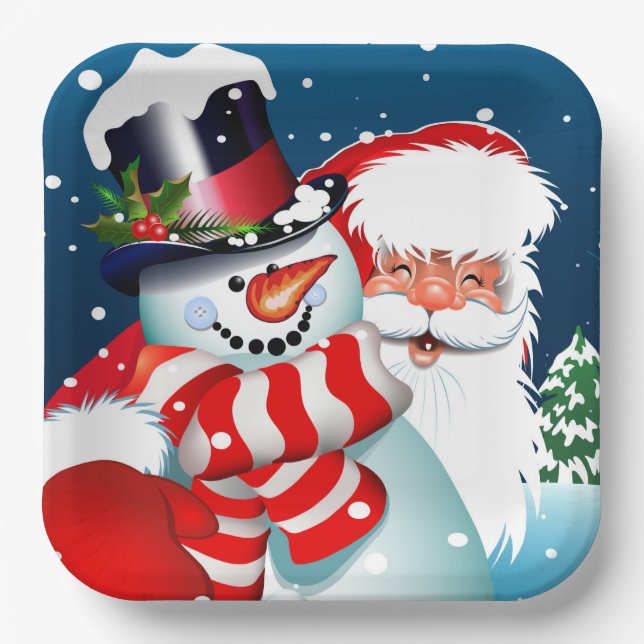 Santa and Snowman  Paper Plate (Front)