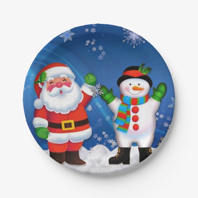 Santa and Snowman Paper Plate (Front)