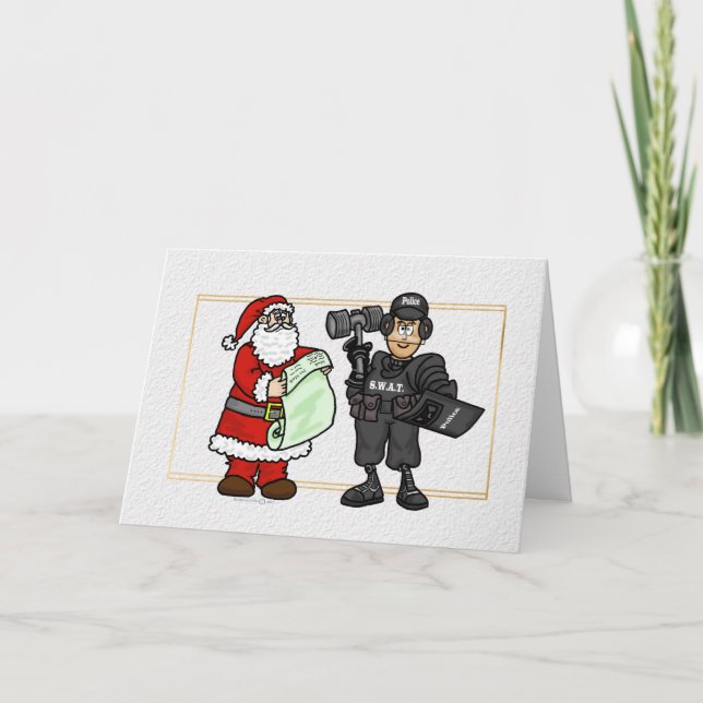 Santa and SWAT Team Officer Christmas Card (Front)