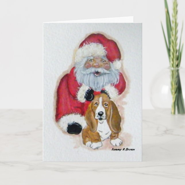 Santa and the Basset Hound Christmas Card (Front)
