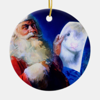 Santa and the Ferret Ceramic Tree Decoration