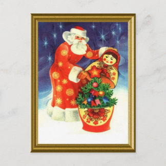 Santa, and the matryoshka holiday postcard
