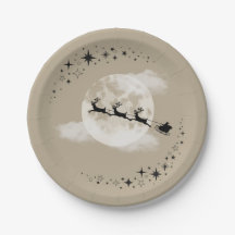 Santa and the moon paper plates