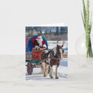 Santa and the Pinto Draught Horse With Antlers Card