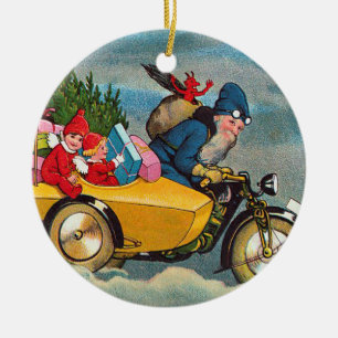 Santa and the Sidecar Ceramic Tree Decoration