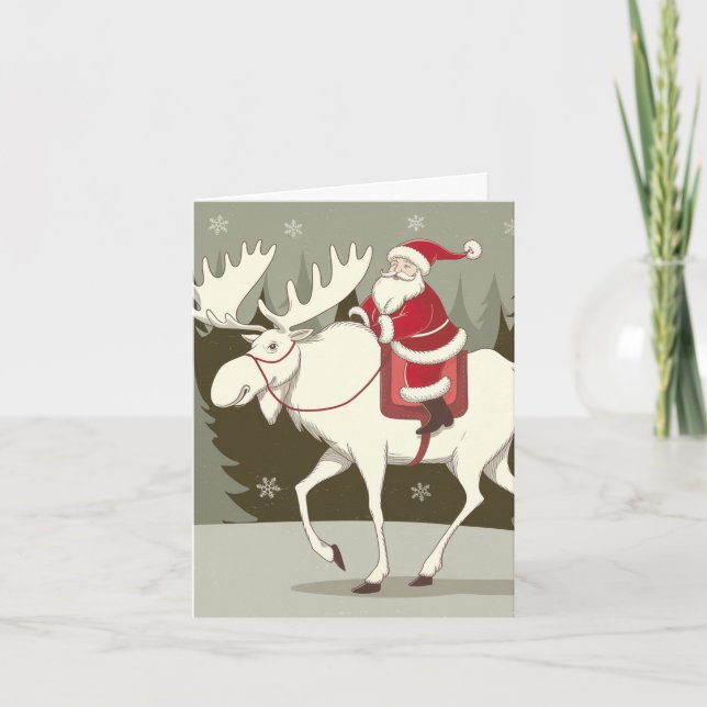 Santa and the White Moose Christmas Card (Front)