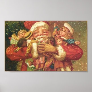 Santa and Toys Vintage Card Poster