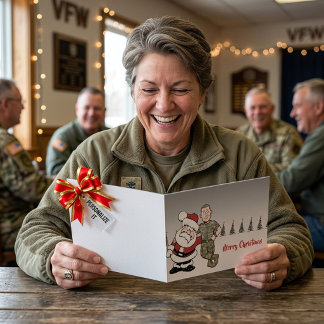 Santa and US Soldier Cartoon Christmas Card