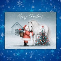Santa and White Horse Magical Winter Christmas