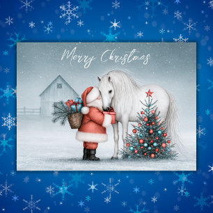Santa and White Horse Magical Winter Christmas Holiday Card