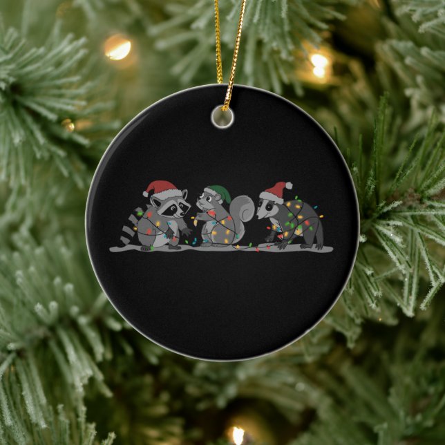 Santa Animals Xmas Silly Racoon Opossum Squirrel Ceramic Tree Decoration (Tree)