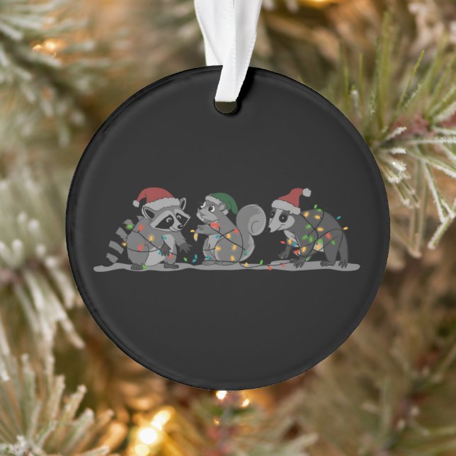 Santa Animals Xmas Silly Racoon Opossum Squirrel Ornament (Tree)