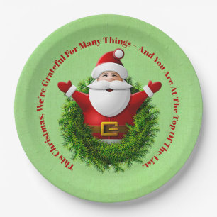 Santa Announcing Message Business Office Christmas Paper Plate