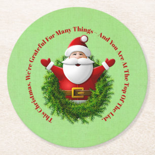 Santa Announcing Message Business Office Christmas Round Paper Coaster
