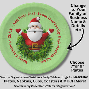 Santa Announcing Your Text Name Year Red Green 7" Paper Plate