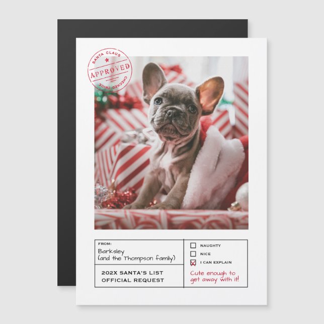 Santa Approved Naughty or Nice Form Photo Magnetic Invitation (Front/Back)