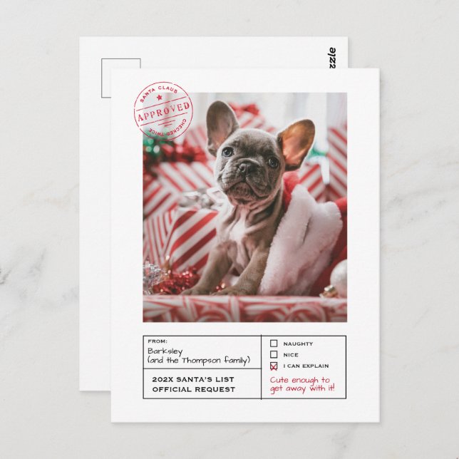Santa Approved Naughty or Nice Form Photo Postcard (Front/Back)