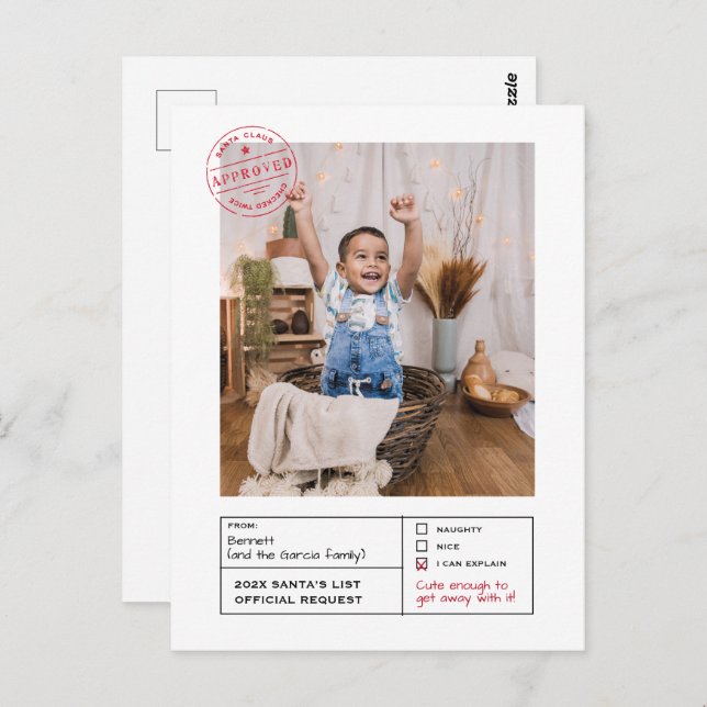 Santa Approved Naughty or Nice Form Photo Postcard (Front/Back)