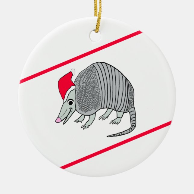 Santa Armadillo Christmas (white background) Ceramic Tree Decoration (Front)