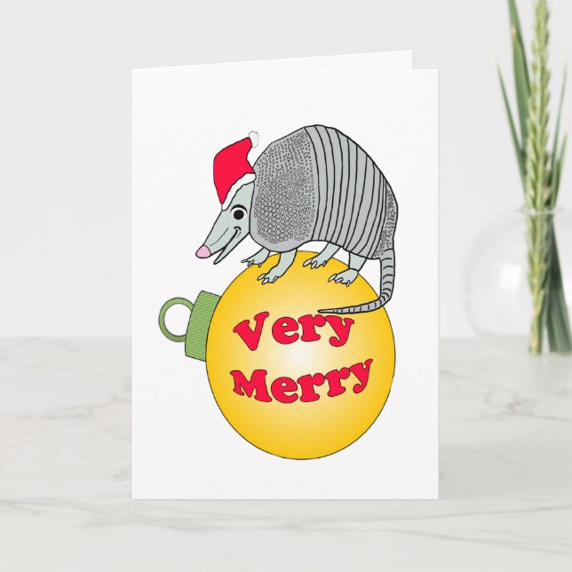 Santa Armadillo Very Merry Christmas Holiday Card (Front)
