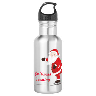Santa arriving on ice skates 532 ml water bottle