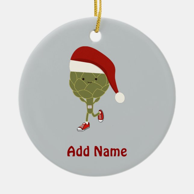Santa Artichoke Runner Ceramic Tree Decoration (Front)