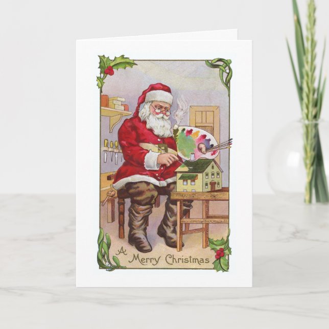 Santa as an Artist Vintage Designed Christmas Card (Front)