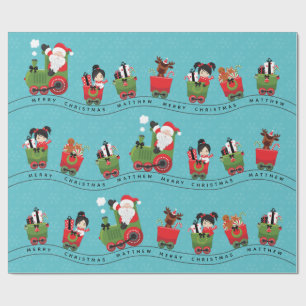 Santa & Asian Girl on Train Wrapping Paper