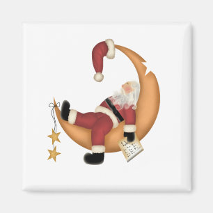 Santa Asleep on Moon Tshirts and Gifts Magnet