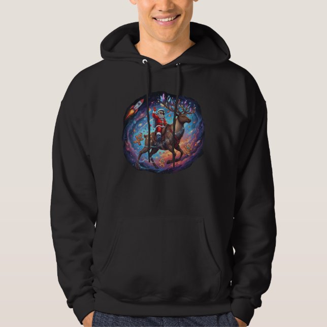 Santa Astronaut Riding Flying Reindeer Space Chris Hoodie (Front)