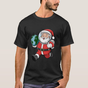 Santa Astronaut Spacesuit Holding Earth Festive Ch T-Shirt