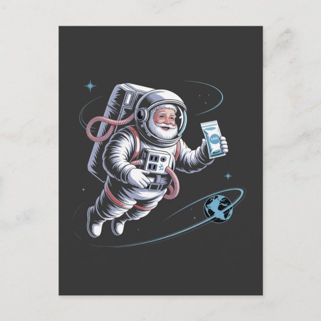Santa Astronaut with Spacesuit Festive Christmas  Holiday Postcard (Front)