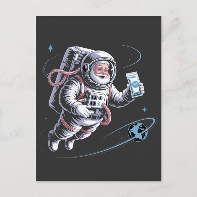 Santa Astronaut with Spacesuit Festive Christmas  Invitation Postcard (Front)
