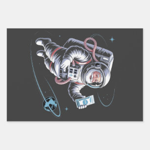 Santa Astronaut with Spacesuit Festive Christmas Wrapping Paper Sheet