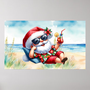 Santa at Beach Christmas in July Poster