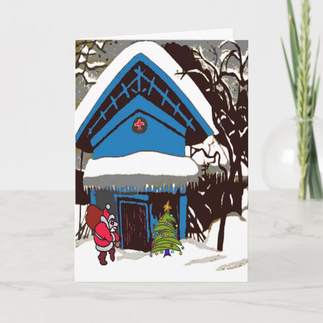 Santa At  Chalet Christmas Holiday Card (Front)