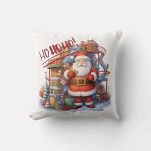 Santa at his Toy Factory Cushion