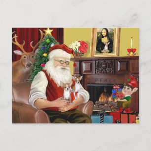 Santa At Home - Chihuahuas (two) Holiday Postcard