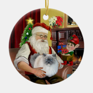 Santa at Home - Himalayan cat (#5 - blue cream) Ceramic Tree Decoration