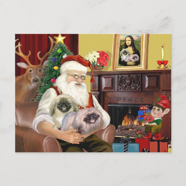 Santa At Home - Pekingese (R) - Santa Holiday Postcard (Front)
