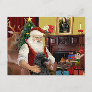 Santa At Home - Poodle (Standard black) Holiday Postcard