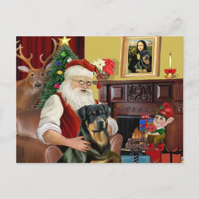 Santa At Home - Rottweiler 3 Holiday Postcard (Front)