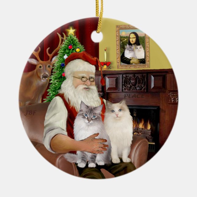 Santa at Home - Two Ragdoll cats Ceramic Tree Decoration (Front)