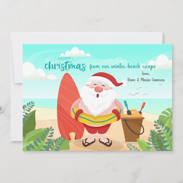 Santa At The Beach Christmas Card (Front)