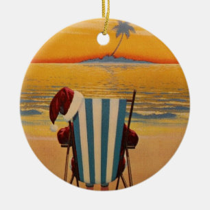 Santa at the Florida Beach Ceramic Tree Decoration