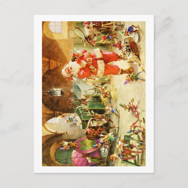 Santa At The North Pole Reindeer Stables Holiday Postcard (Front)