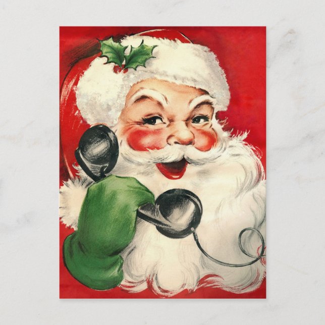 Santa at the Phone Holiday Postcard (Front)