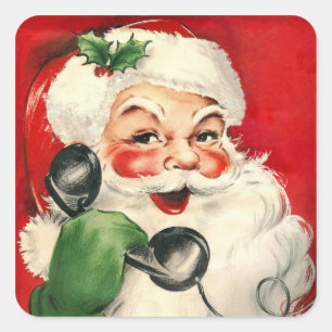 Santa at the Phone Square Sticker