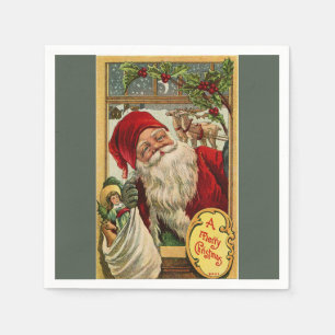Santa at the Window with Bag of Toys Napkin