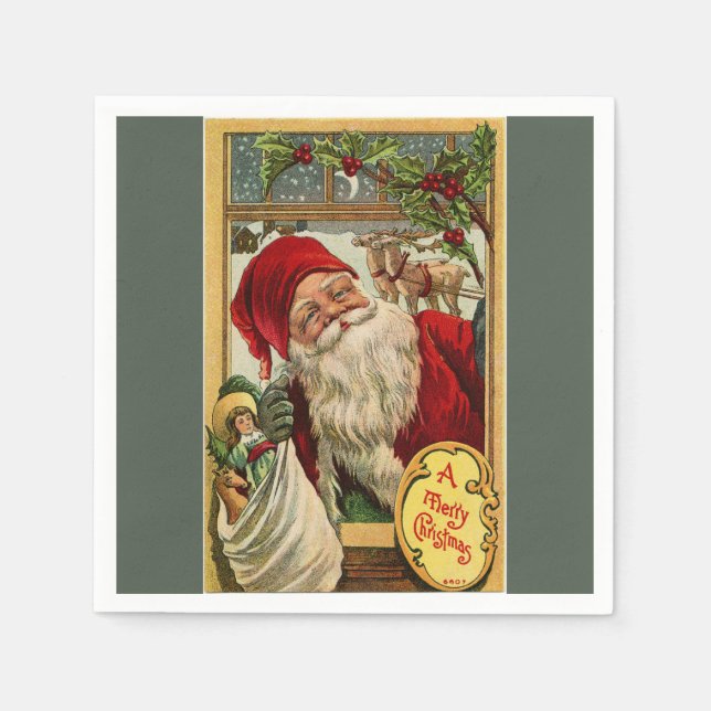 Santa at the Window with Bag of Toys Napkin (Front)